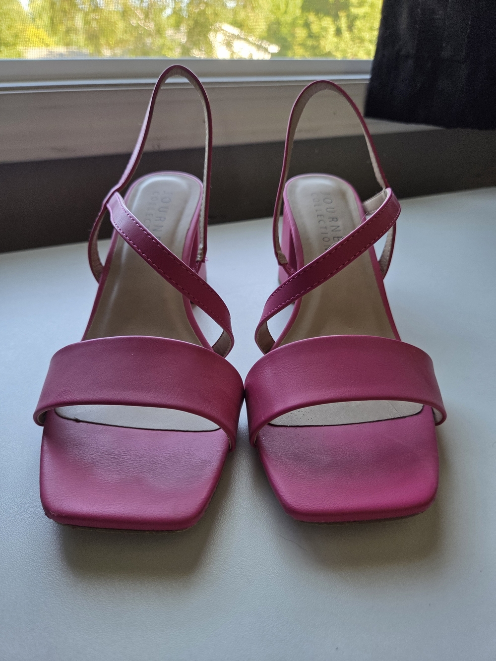 Journee Collection Hot Pink Square-Toe Slingback Heels
